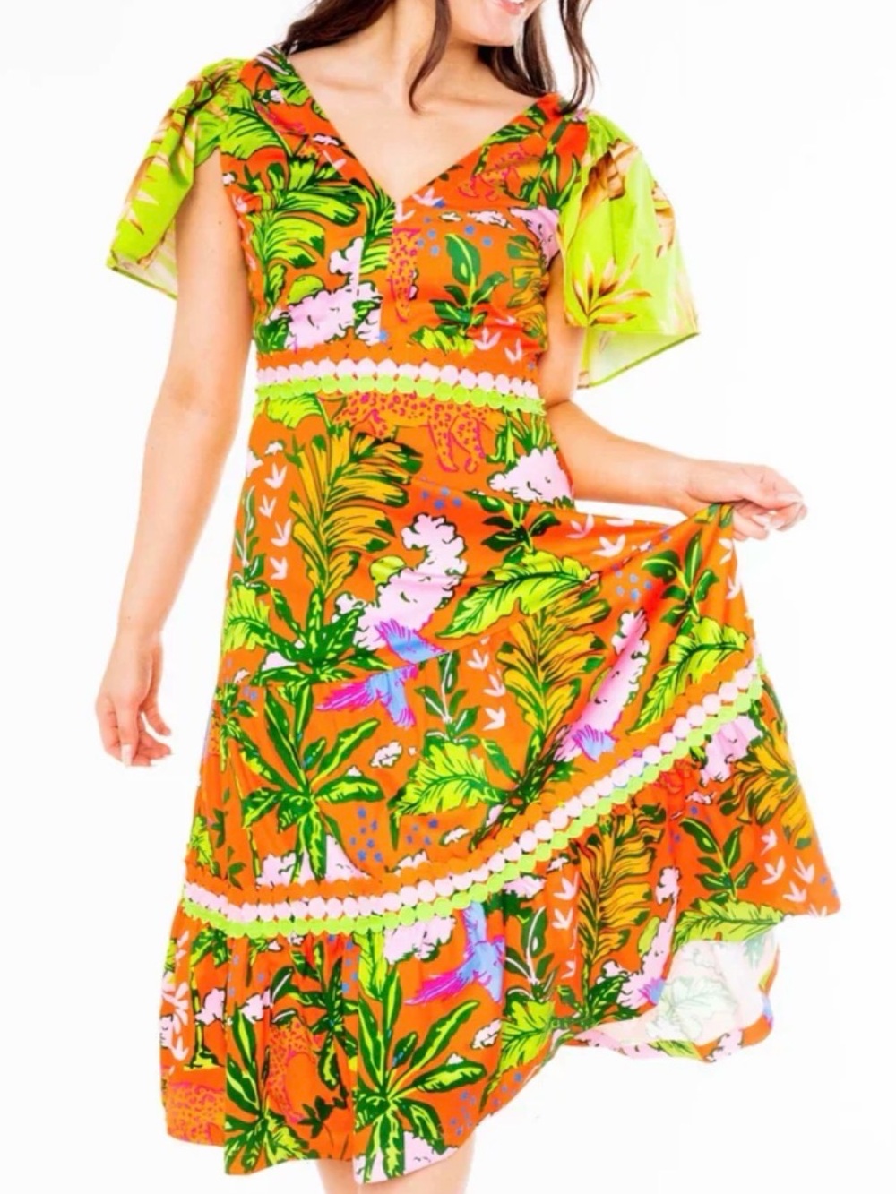 NWT!!! *current* Alden Adair Diana Jungle Cruise  Tropical-Print Midi Dress